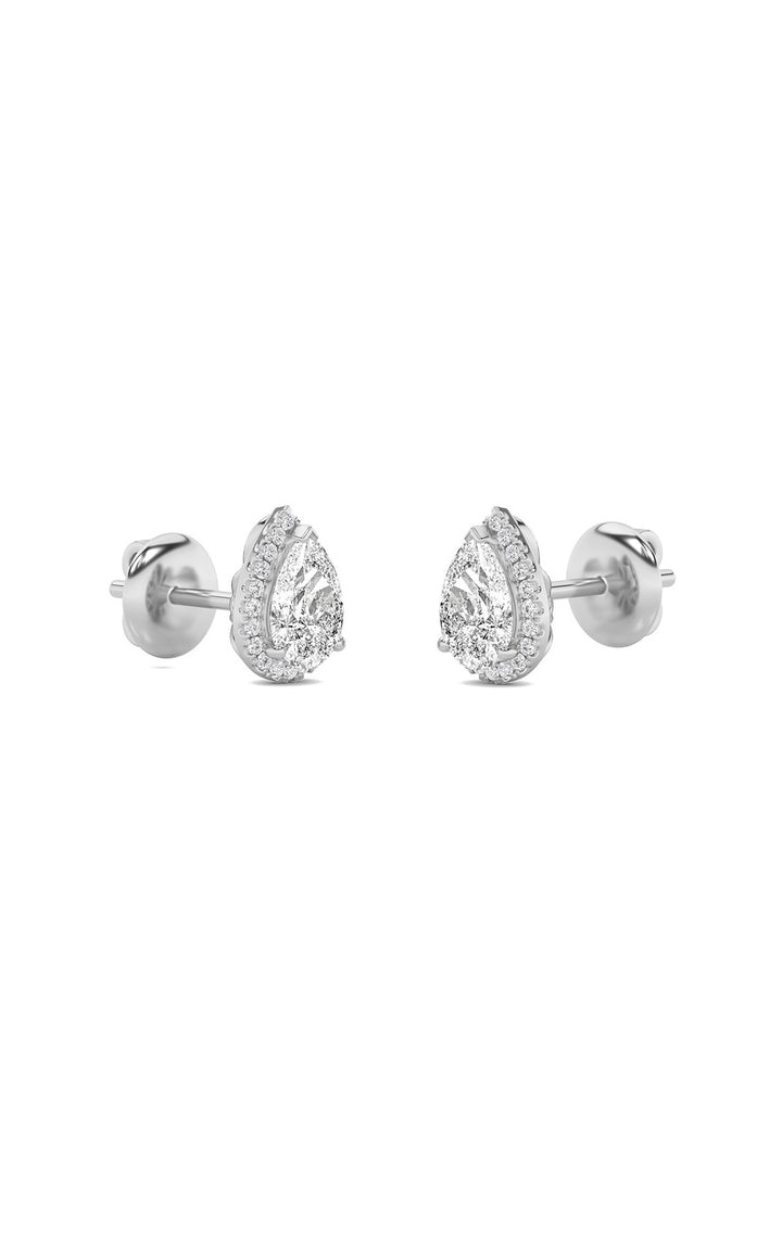 2Cttw Pear Shaped Lab Grown Diamond (F/VS) Halo Stud Earrings in 14K Gold