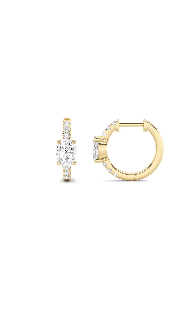 1.5Cttw Oval Shaped Lab Grown Diamond (F/VS) Solitare Accent Huggie Earrings in 14K Gold