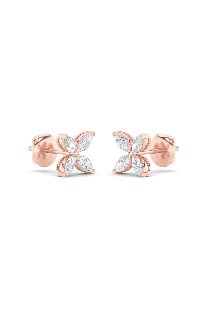 1.5Cttw Marquise Shaped Lab Grown Diamond (G/VS) Flower Earrings in 14K Gold