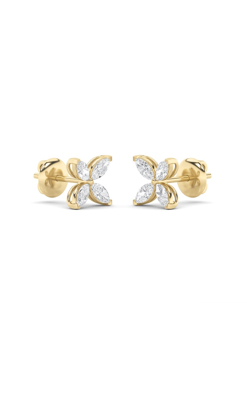 2Cttw Marquise Shaped Lab Grown Diamond (F/VS) Flower Earrings in 14K Gold