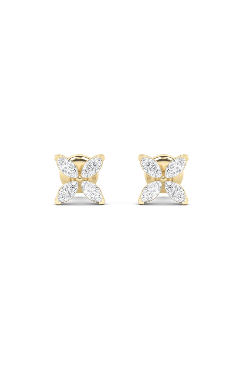 2Cttw Marquise Shaped Lab Grown Diamond (F/VS) Flower Earrings in 14K Gold