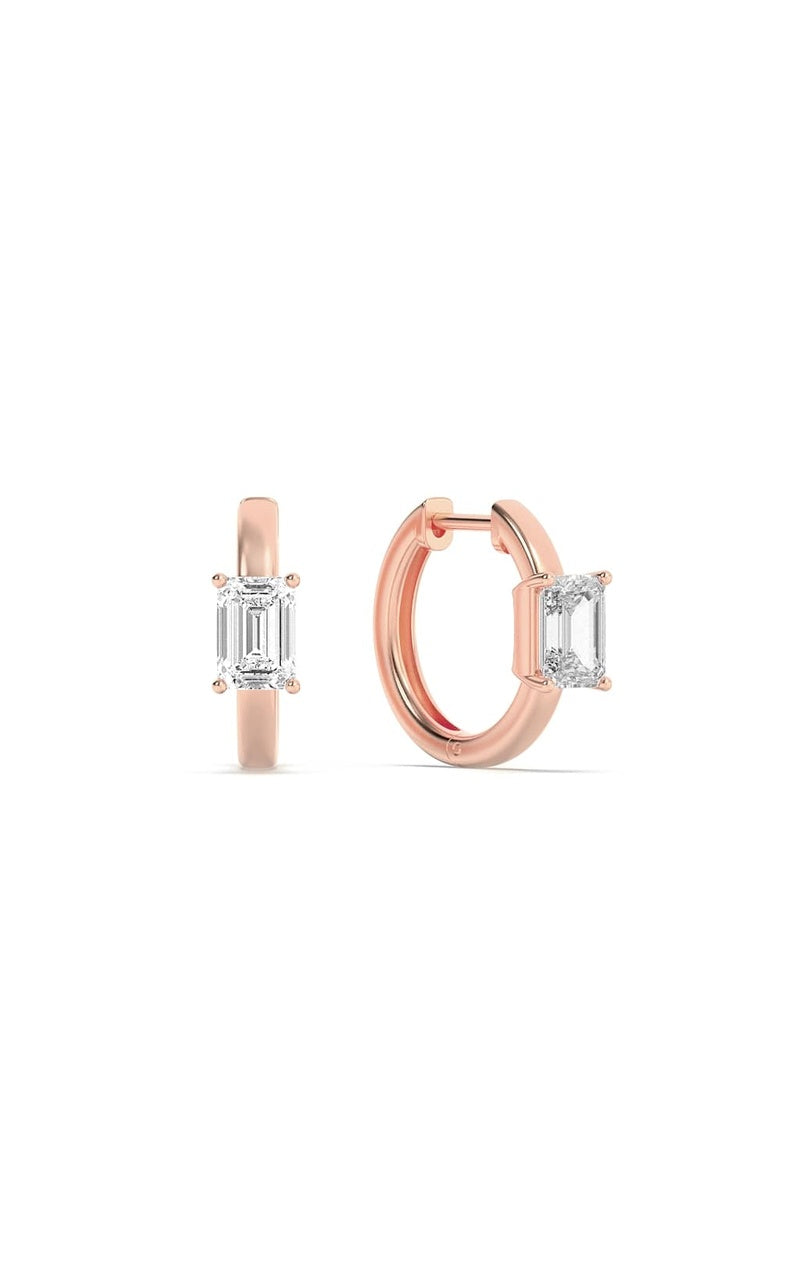 1.5Cttw Emerald Shaped Lab Grown Diamond (F/VS) Solitaire Huggie Earrings in 14K Gold