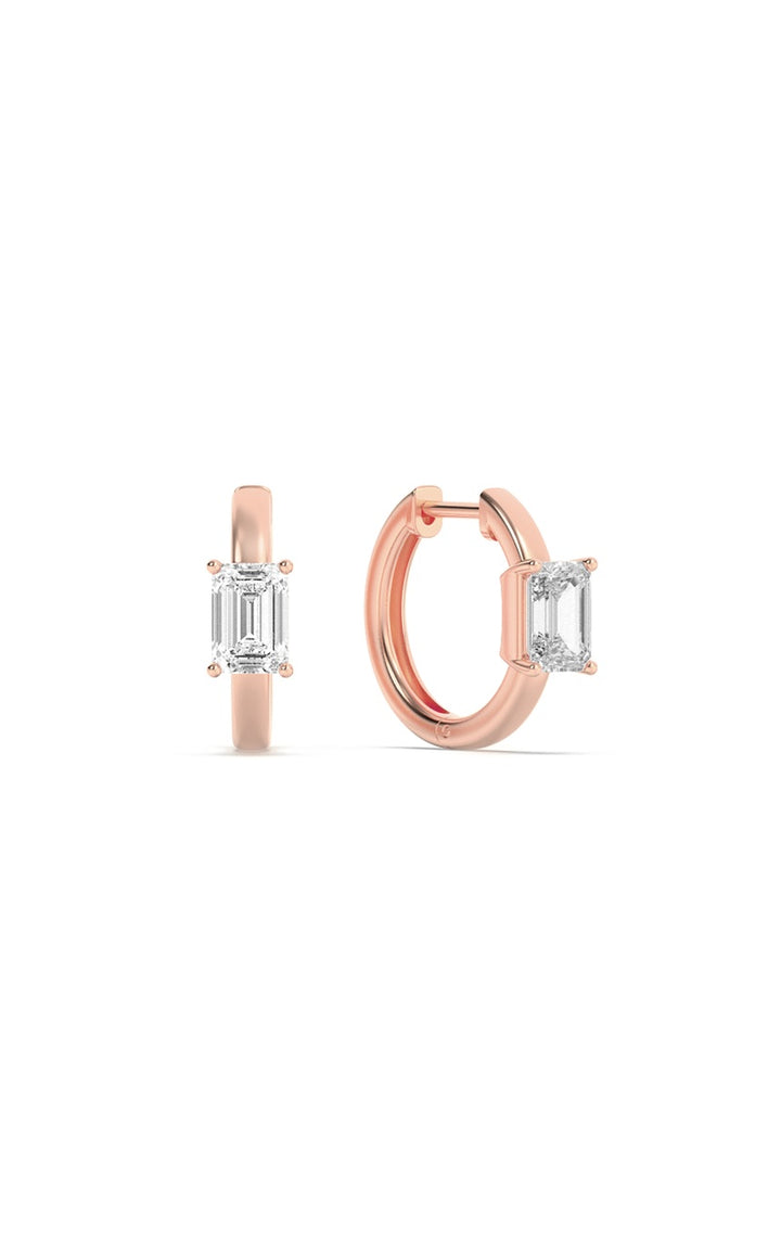 1.5Cttw Emerald Shaped Lab Grown Diamond (F/VS) Solitaire Huggie Earrings in 14K Gold