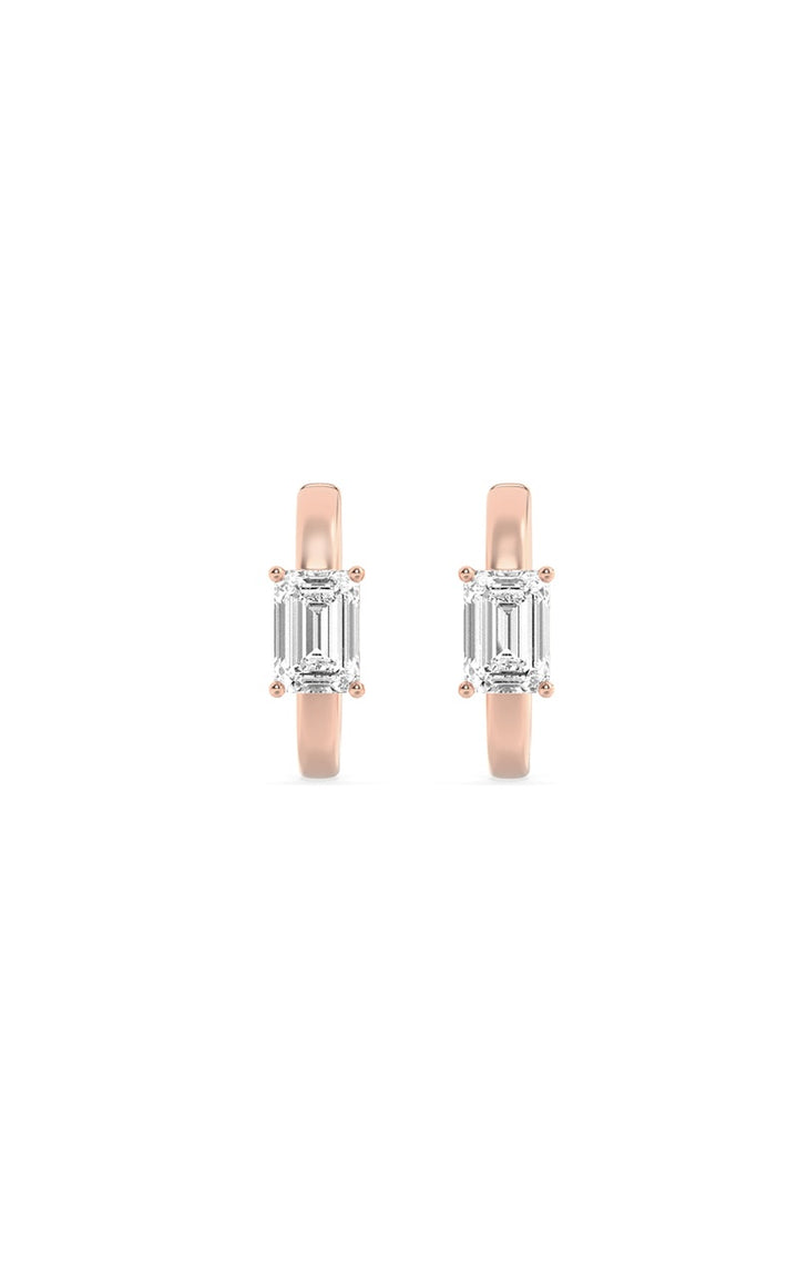 1.5Cttw Emerald Shaped Lab Grown Diamond (F/VS) Solitaire Huggie Earrings in 14K Gold