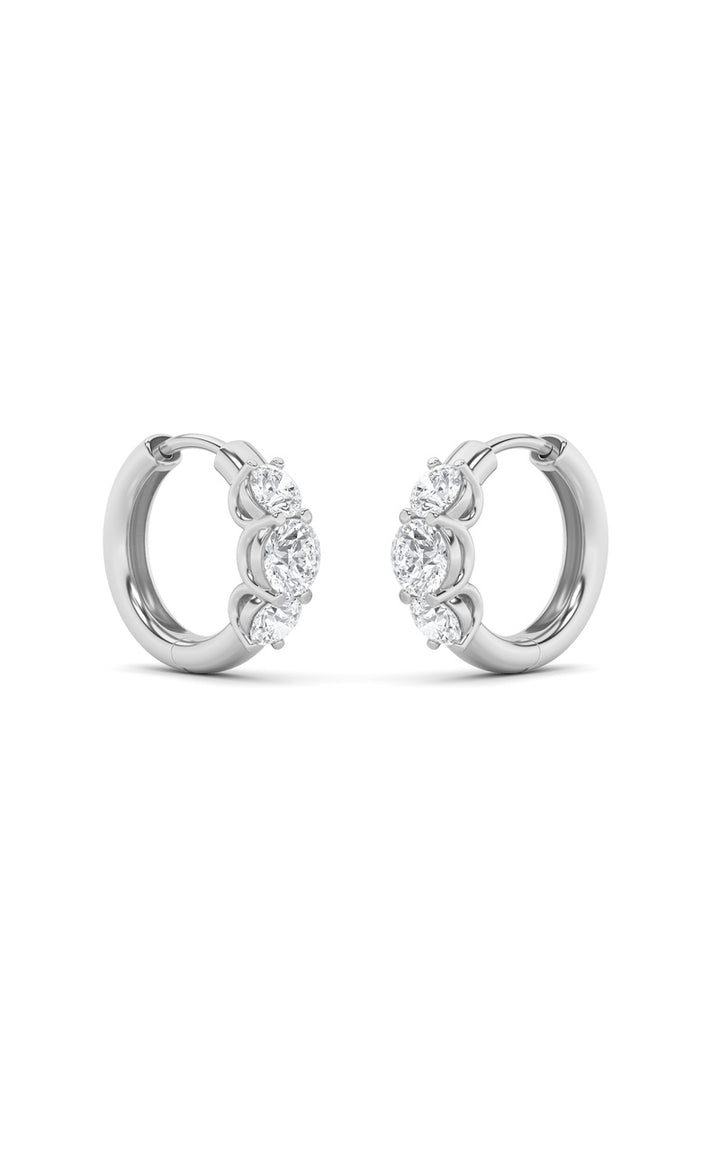 2Cttw Round Shaped Lab Grown Diamond (F/VS) ThreeStone Huggie Earrings in 10K Gold