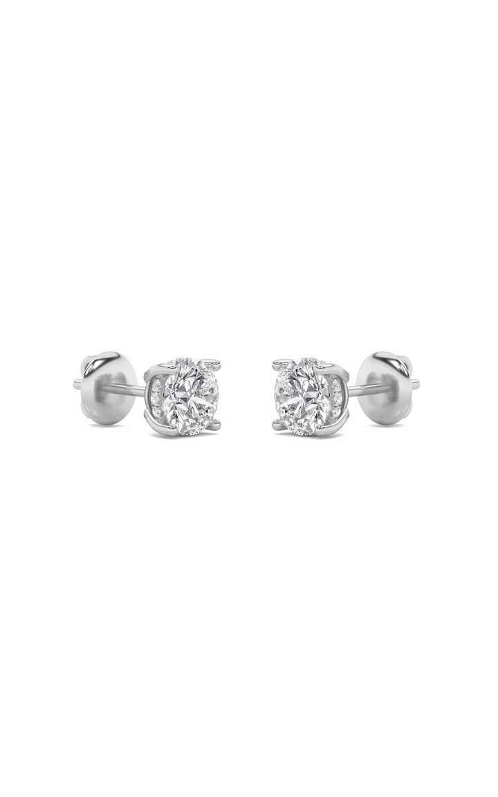 3Cttw Round Shaped Lab Grown Diamond (F/VS) Hidden Halo Stud Earrings in 14K Gold