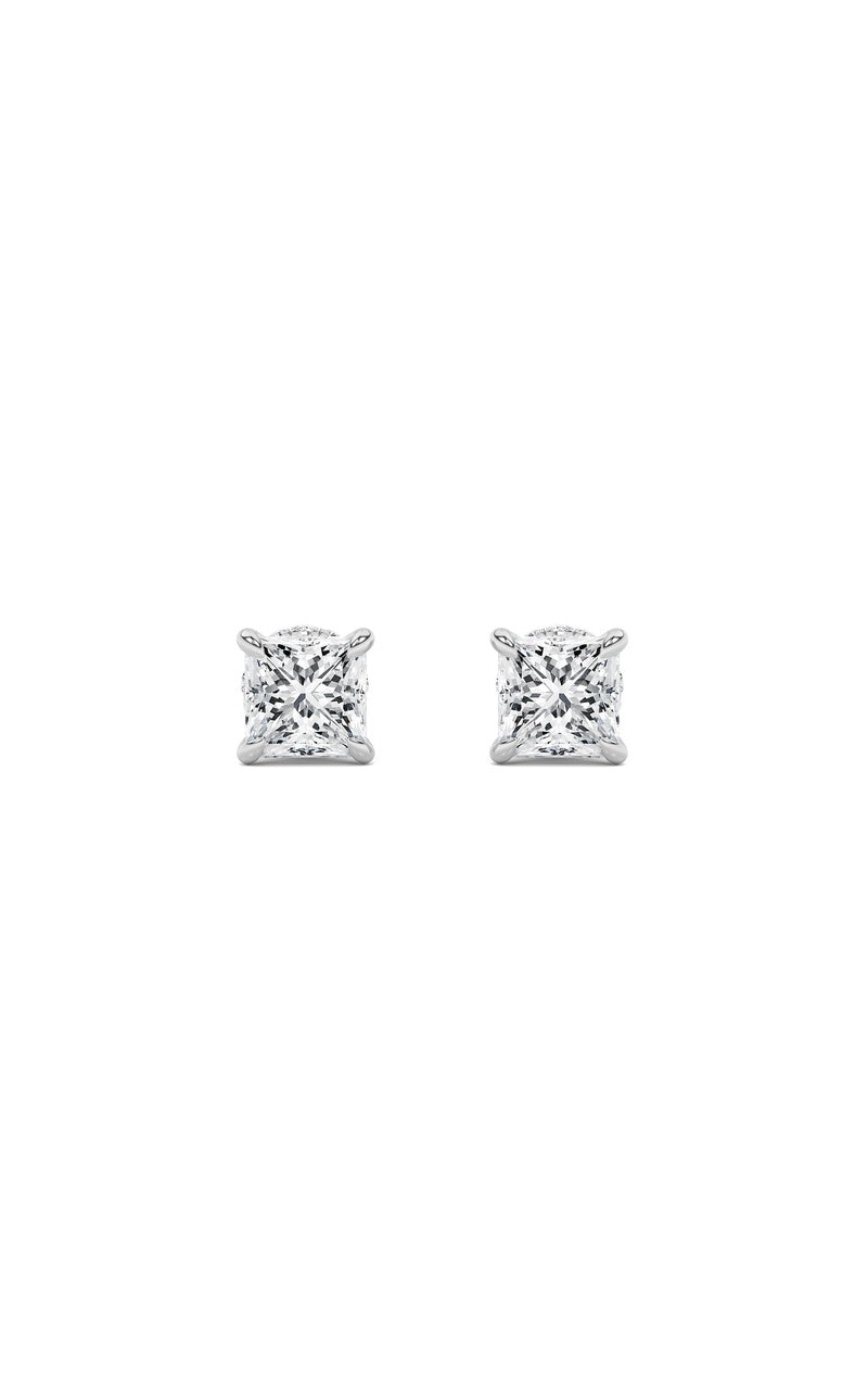 2Cttw Princess Shaped Lab Grown Diamond (F/VS) Hidden Halo Stud Earrings in 14K Gold