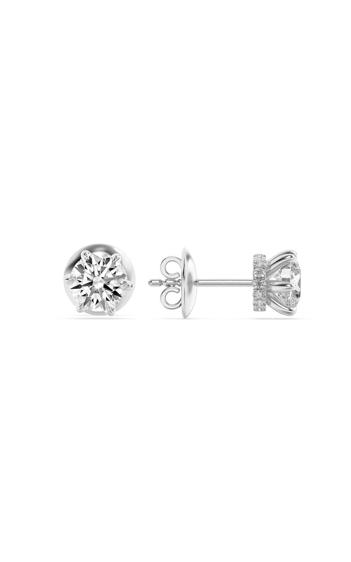 3Cttw Round Shaped Lab Grown Diamond (F/VS) Hidden Halo Stud Earrings in 14K Gold