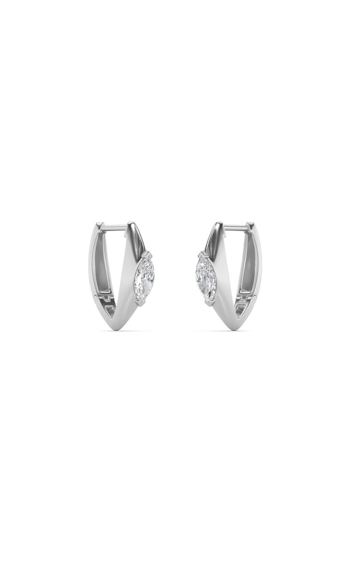 1Cttw Marquise Shaped Lab Grown Diamond (F/VS) Solitaire Huggie  Earrings in 14K Gold