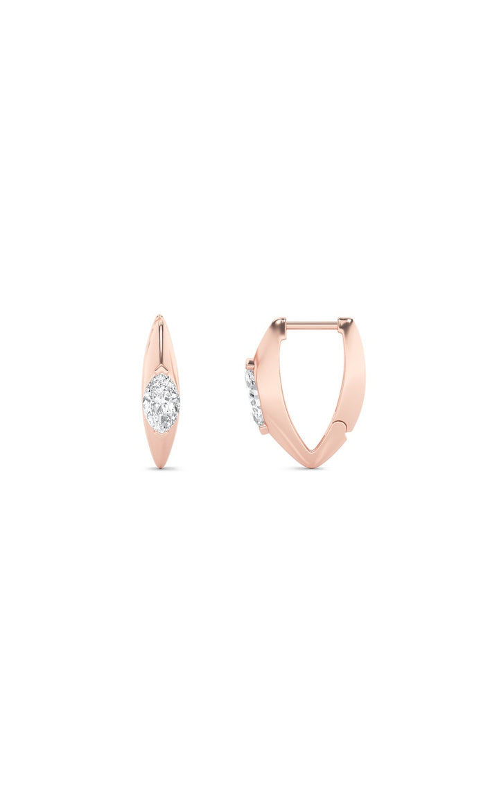 1Cttw Marquise Shaped Lab Grown Diamond (F/VS) Solitaire Huggie  Earrings in 14K Gold