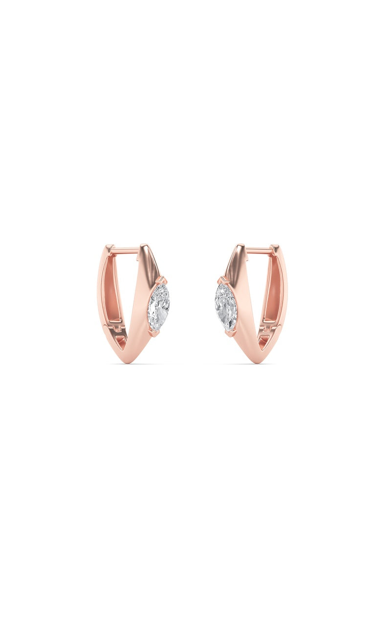 1Cttw Marquise Shaped Lab Grown Diamond (F/VS) Solitaire Huggie  Earrings in 14K Gold