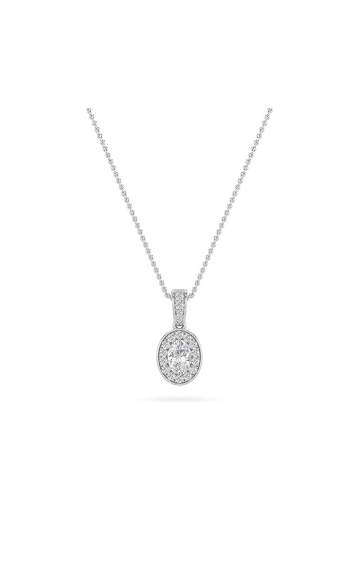 1.25Cttw Oval Shaped Lab Grown Diamond (F/VS) Halo Pendant in 14K Gold