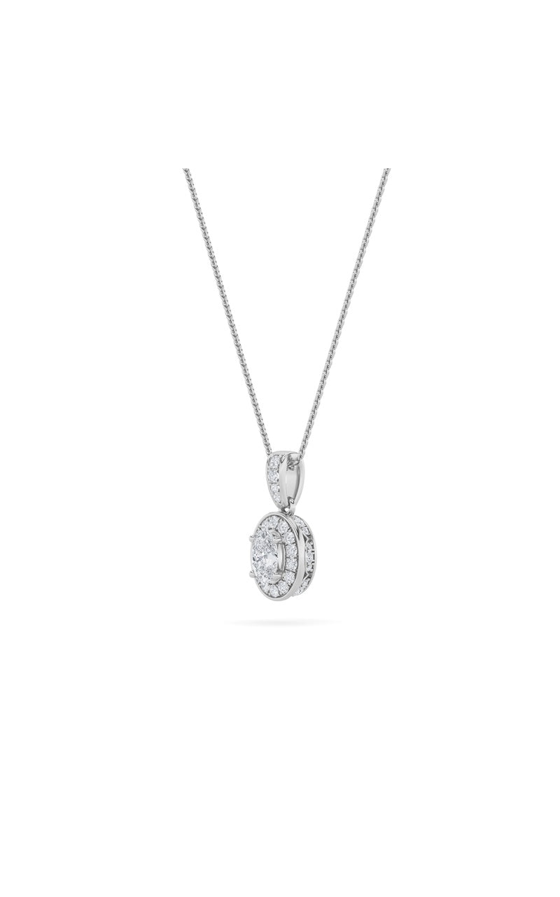 1.25Cttw Oval Shaped Lab Grown Diamond (F/VS) Halo Pendant in 14K Gold