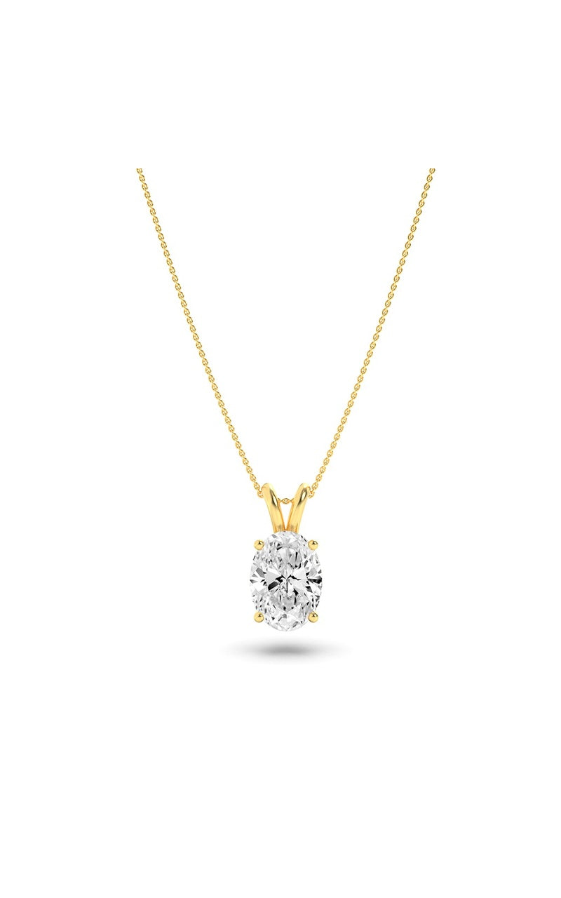 1Cttw Oval Shaped Lab Grown Diamond (F/VS) Split Bale Solitaire Pendant in 14K Gold