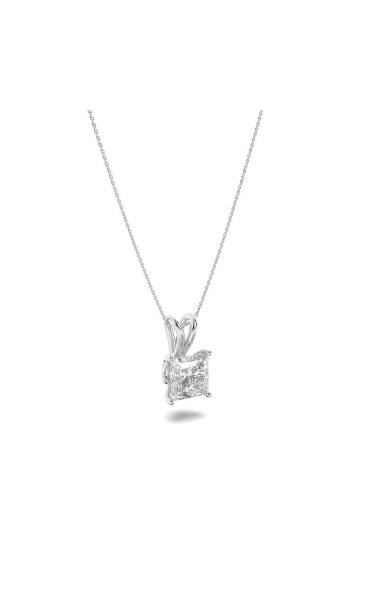 2Cttw Princess Shaped Lab Grown Diamond (F/VS) Split Bale Solitaire Pendant in 14K Gold