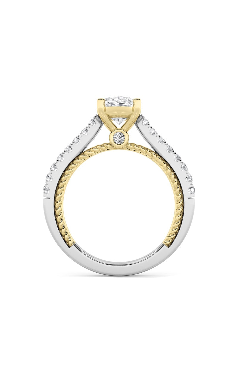2Cttw Oval Shaped Lab Grown Diamond (F/VS) Two Tone Accented Rope Design Engagement Ring in 14K Gold