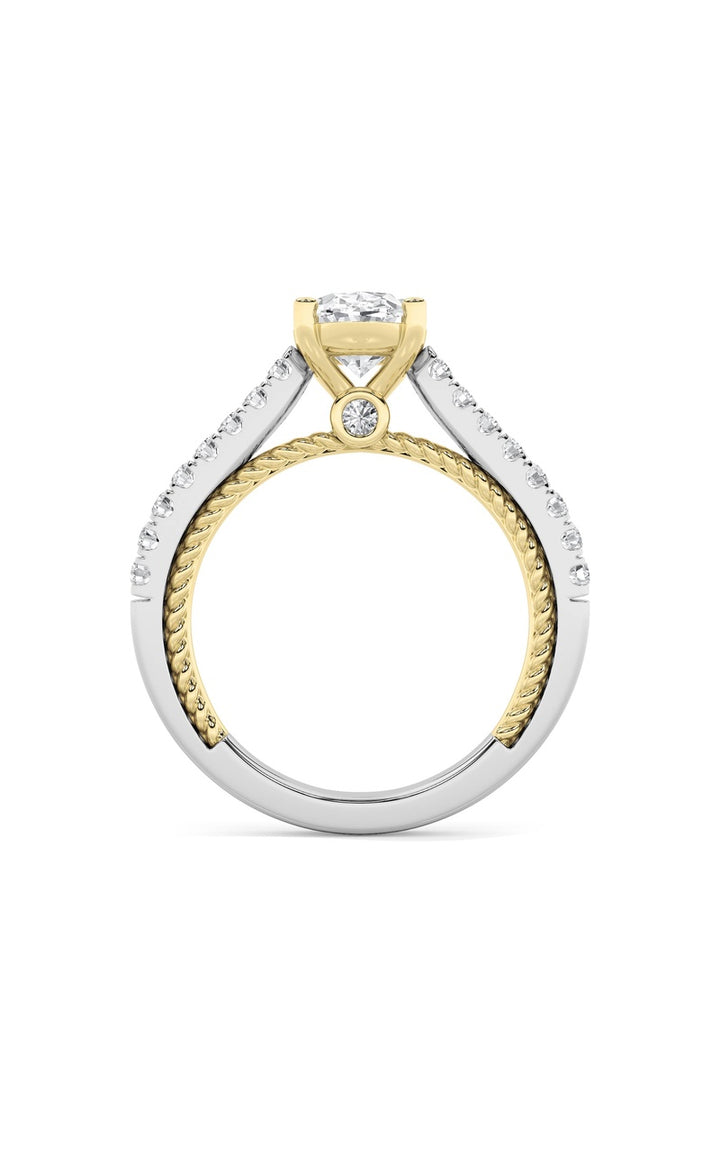 2Cttw Oval Shaped Lab Grown Diamond (F/VS) Two Tone Accented Rope Design Engagement Ring in 14K Gold
