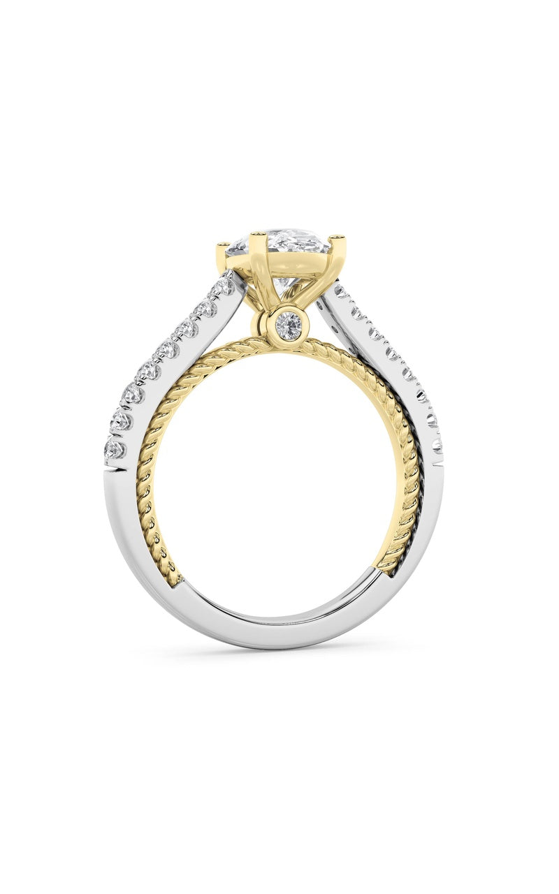 2Cttw Oval Shaped Lab Grown Diamond (F/VS) Two Tone Accented Rope Design Engagement Ring in 14K Gold
