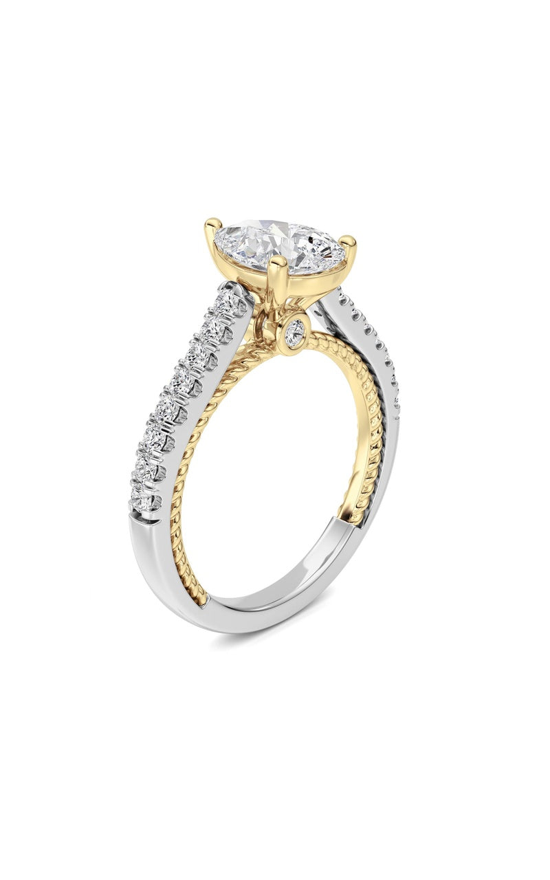2Cttw Pear Shaped Lab Grown Diamond (F/VS) Two Tone Accented Rope Design Engagement Ring in 14K Gold