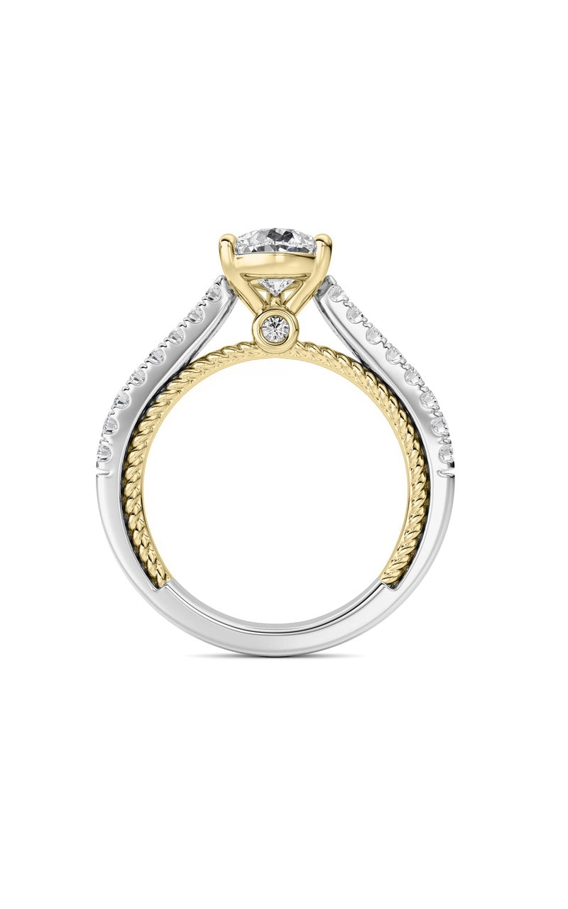 2Cttw Pear Shaped Lab Grown Diamond (F/VS) Two Tone Accented Rope Design Engagement Ring in 14K Gold