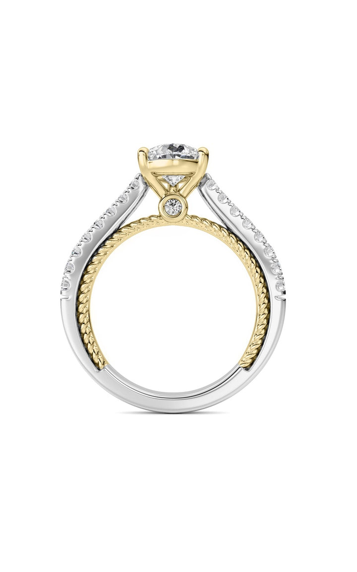 2Cttw Pear Shaped Lab Grown Diamond (F/VS) Two Tone Accented Rope Design Engagement Ring in 14K Gold