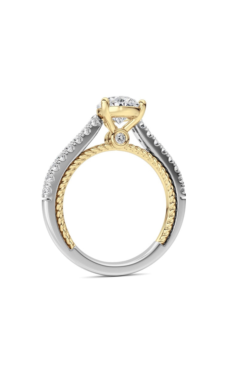2Cttw Pear Shaped Lab Grown Diamond (F/VS) Two Tone Accented Rope Design Engagement Ring in 14K Gold