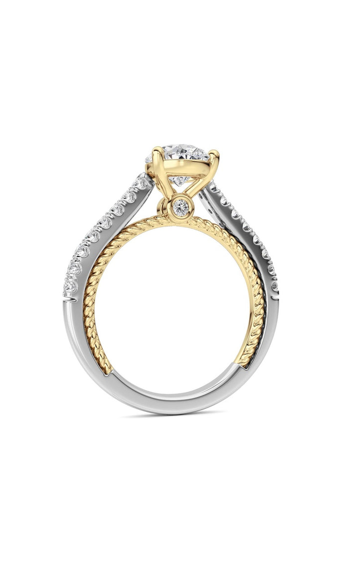 2Cttw Pear Shaped Lab Grown Diamond (F/VS) Two Tone Accented Rope Design Engagement Ring in 14K Gold