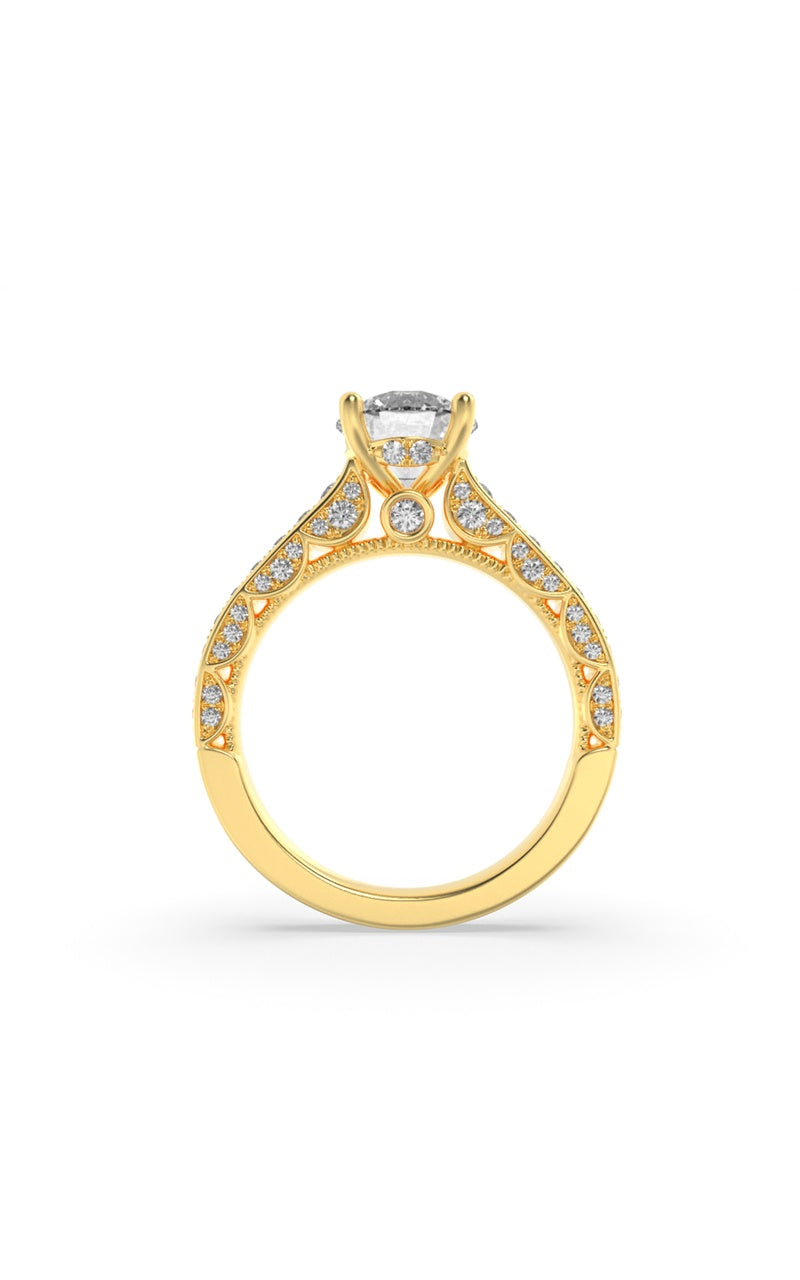 2Cttw Round Shaped Lab Grown Diamond (F/VS) Accented Engagement Ring in 14K Gold