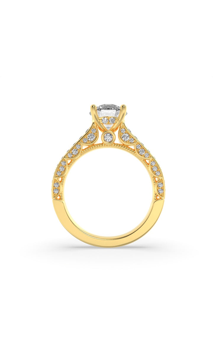 2Cttw Round Shaped Lab Grown Diamond (F/VS) Accented Engagement Ring in 14K Gold