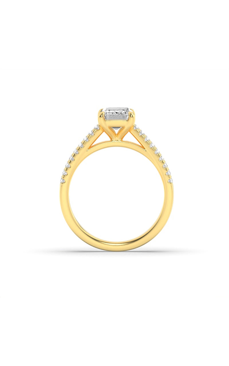 2Cttw Emerald Shaped Lab Grown Diamond (F/VS) Cross Shank Accented Engagement Ring in 14K Gold