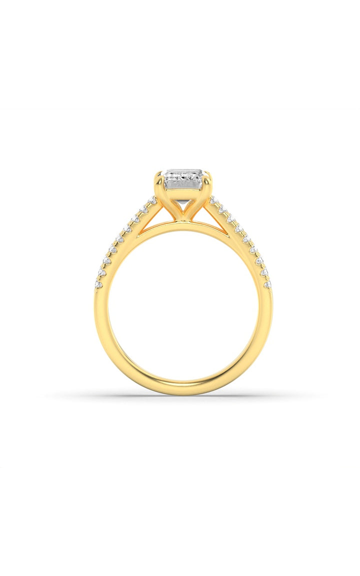 2Cttw Emerald Shaped Lab Grown Diamond (F/VS) Cross Shank Accented Engagement Ring in 14K Gold