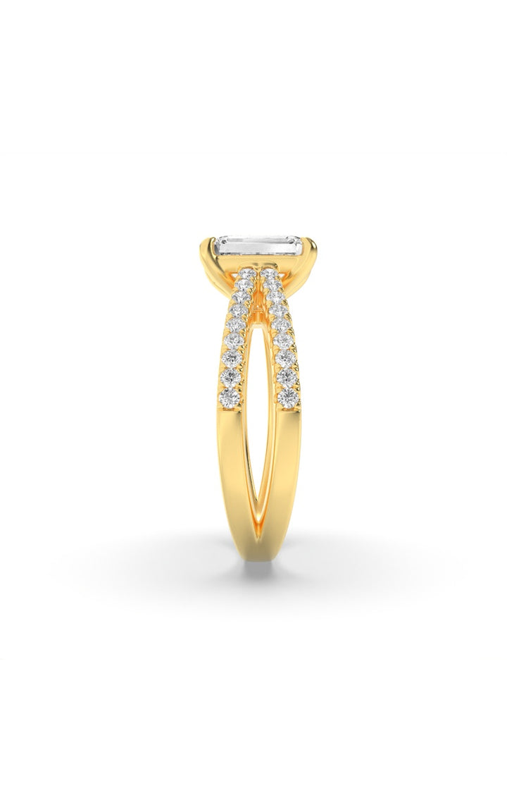 2Cttw Emerald Shaped Lab Grown Diamond (F/VS) Cross Shank Accented Engagement Ring in 14K Gold