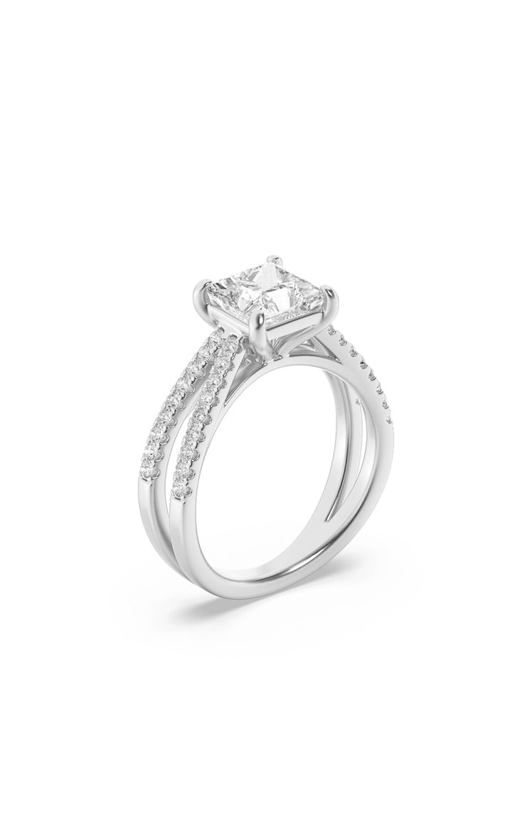 2Cttw Princess Shaped Lab Grown Diamond (F/VS) Cross Shank Accented Engagement Ring in 14K Gold