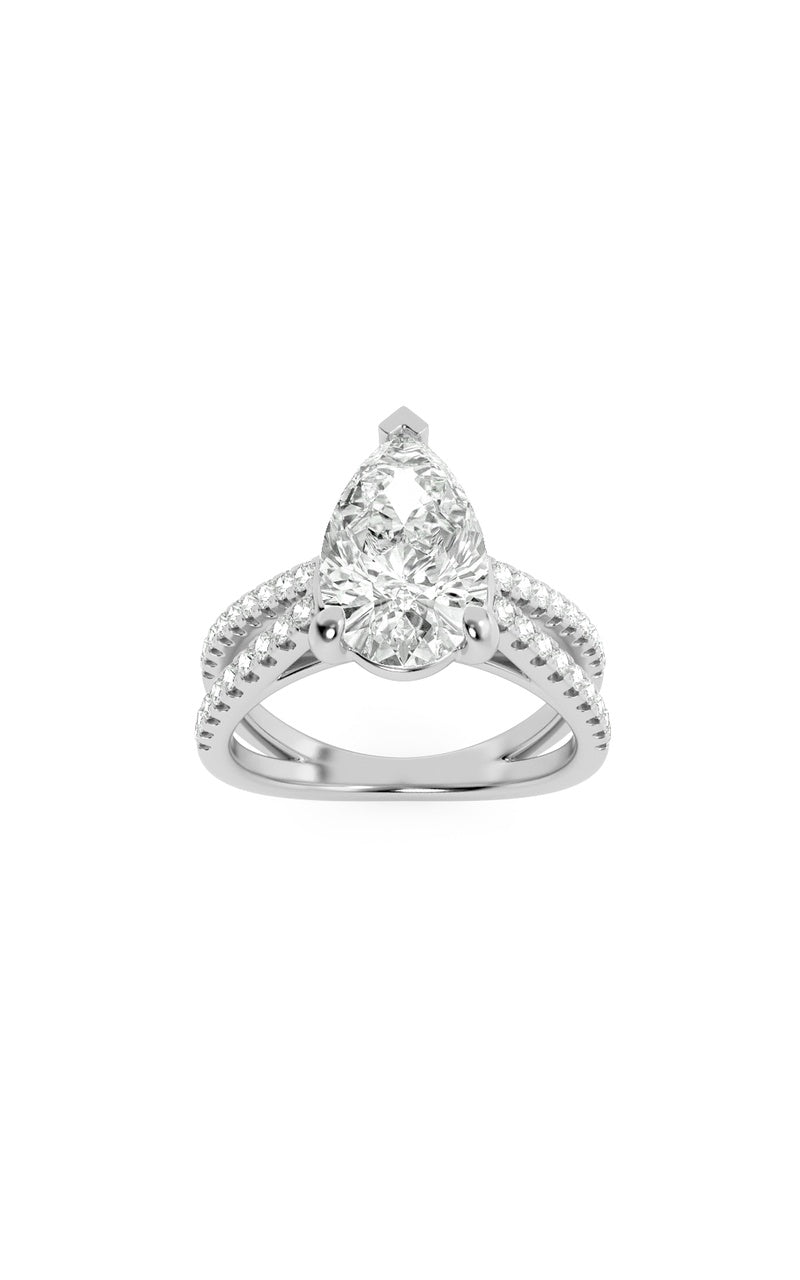2CTW Pear Shaped Lab Grown Diamond (F/VS) Cross Shank Accented Engagement Ring in 14K Gold