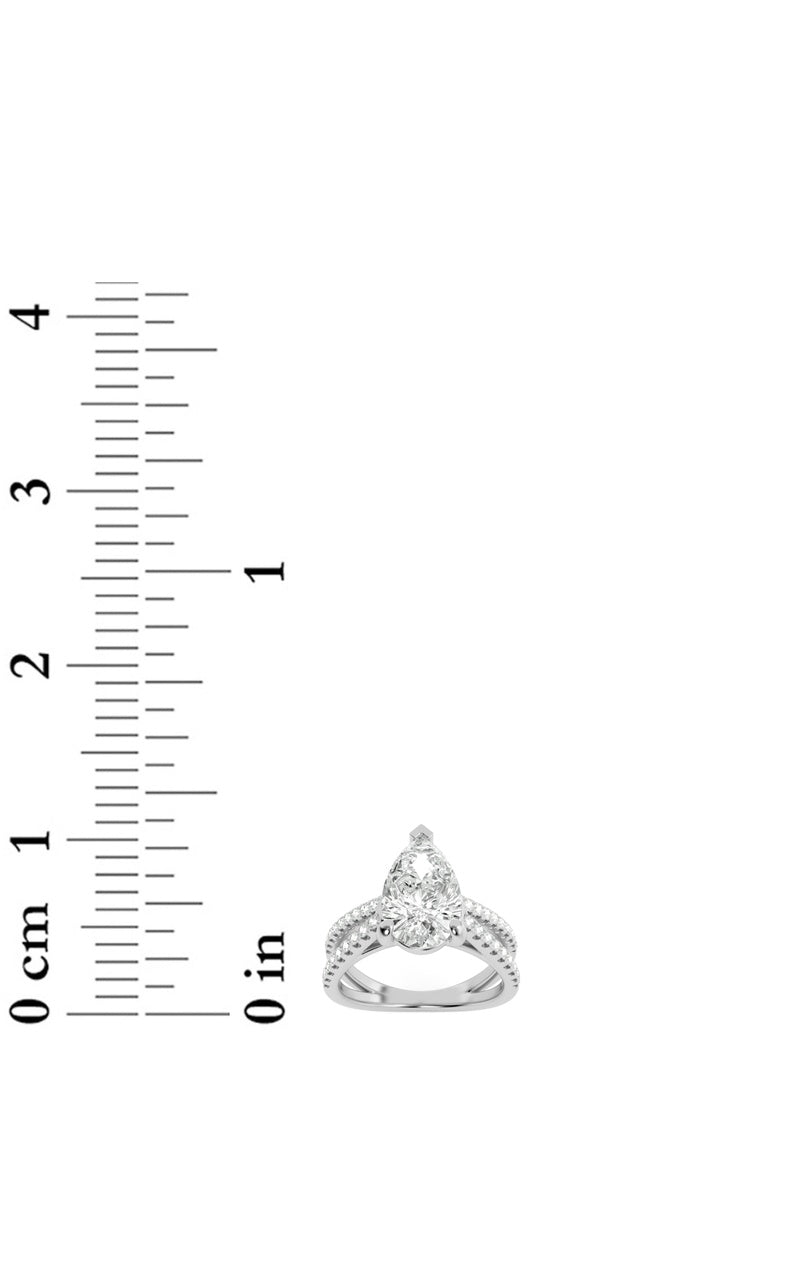 2CTW Pear Shaped Lab Grown Diamond (F/VS) Cross Shank Accented Engagement Ring in 14K Gold