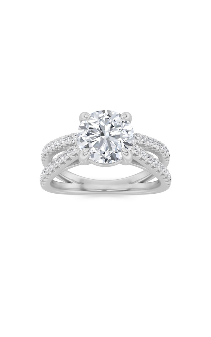2CTW Round Shaped Lab Grown Diamond (F/VS) Cross Shank Accented Engagement Ring in 14K Gold