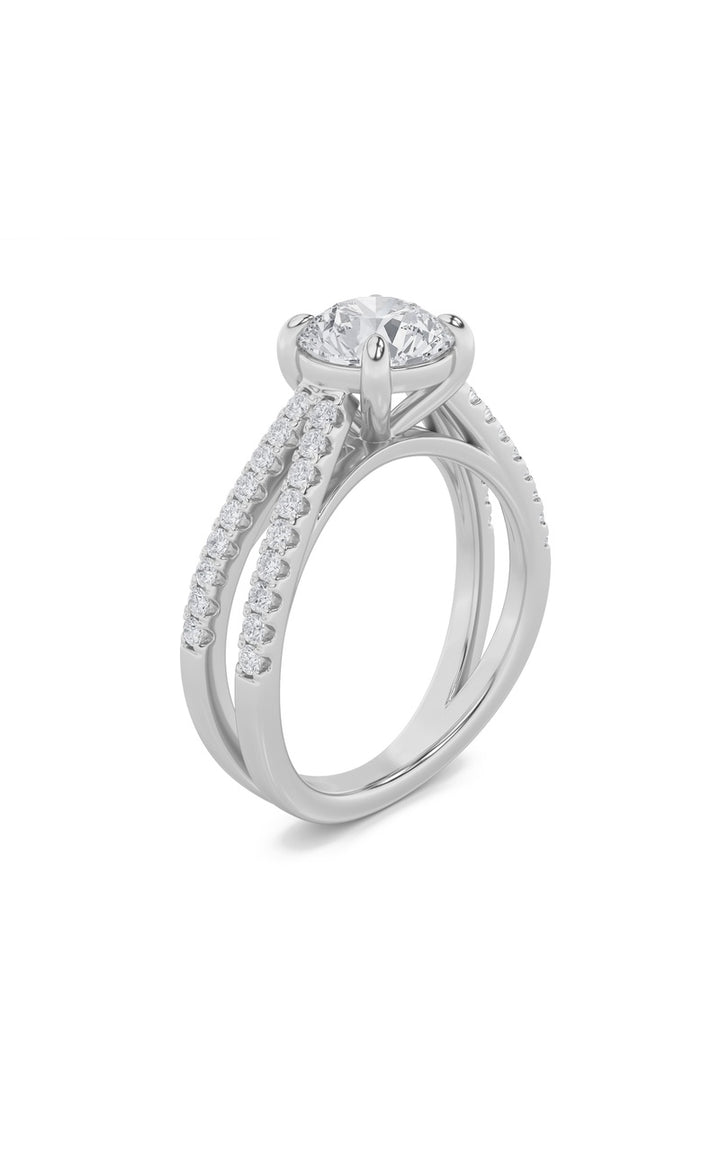 2CTW Round Shaped Lab Grown Diamond (F/VS) Cross Shank Accented Engagement Ring in 14K Gold