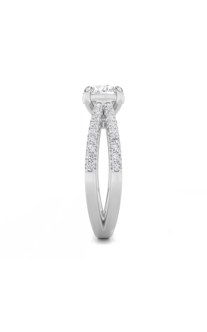 2Cttw Round Shaped Lab Grown Diamond (F/VS) Cross Shank Accented Engagement Ring in 14K Gold