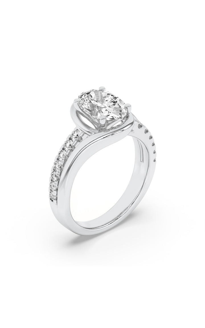 2Cttw Oval Shaped Lab Grown Diamond (G/VS) Swirl Shank Accented Engagement Ring in 14K Gold