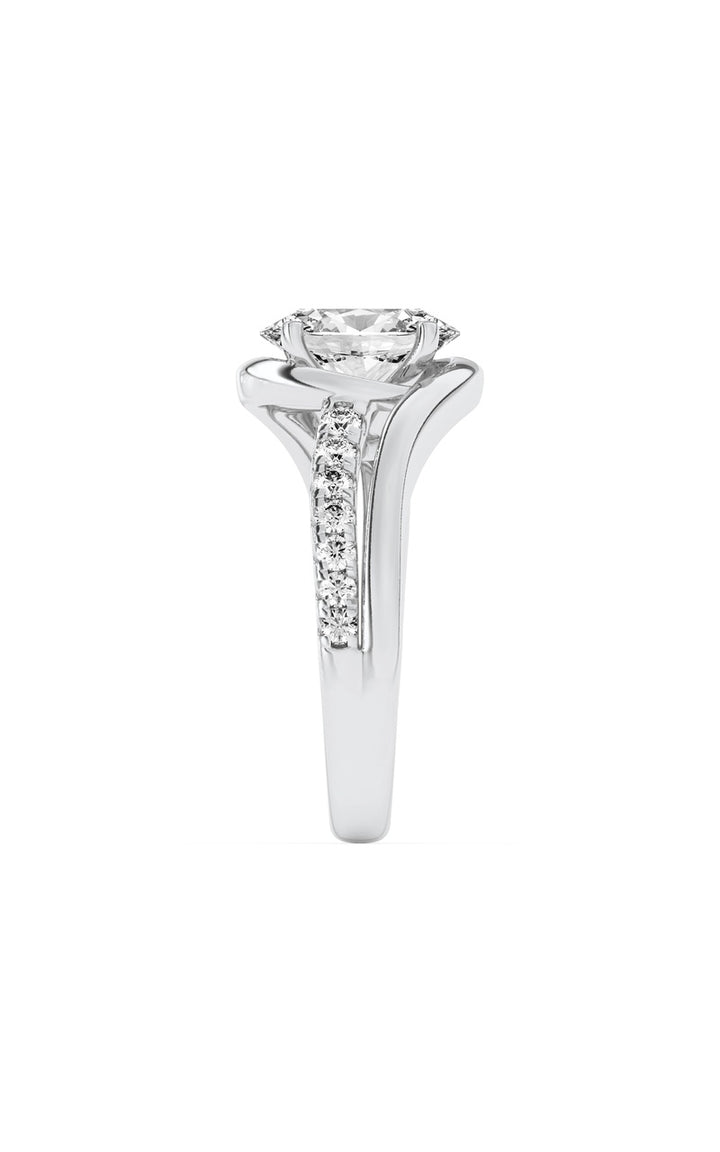 2CTW Oval Shaped Lab Grown Diamond (G/VS) Swirl Shank Accented Engagement Ring in 14K Gold