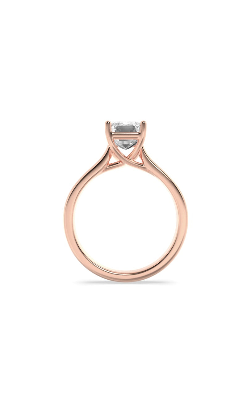 2Cttw Emerald Shaped Lab Grown Diamond (F/VS) Plain Cathedral Trellis Shank Solitaire Engagement Ring in 14K Gold