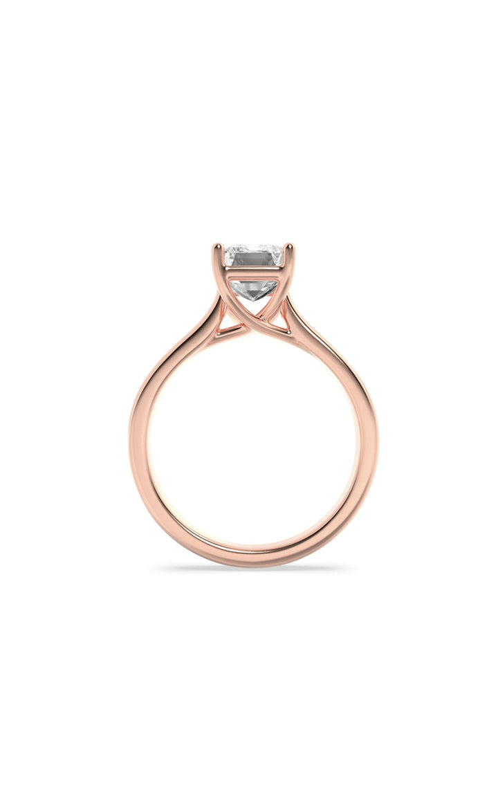 2Cttw Emerald Shaped Lab Grown Diamond (F/VS) Plain Cathedral Trellis Shank Solitaire Engagement Ring in 14K Gold