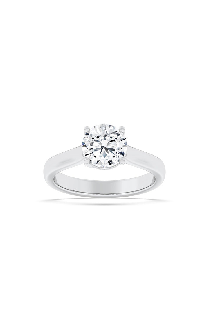 2.5Cttw Round Shaped Lab Grown Diamond (F/VS) Plain Cathedral Trellis Shank Solitaire Engagement Ring in 14K Gold