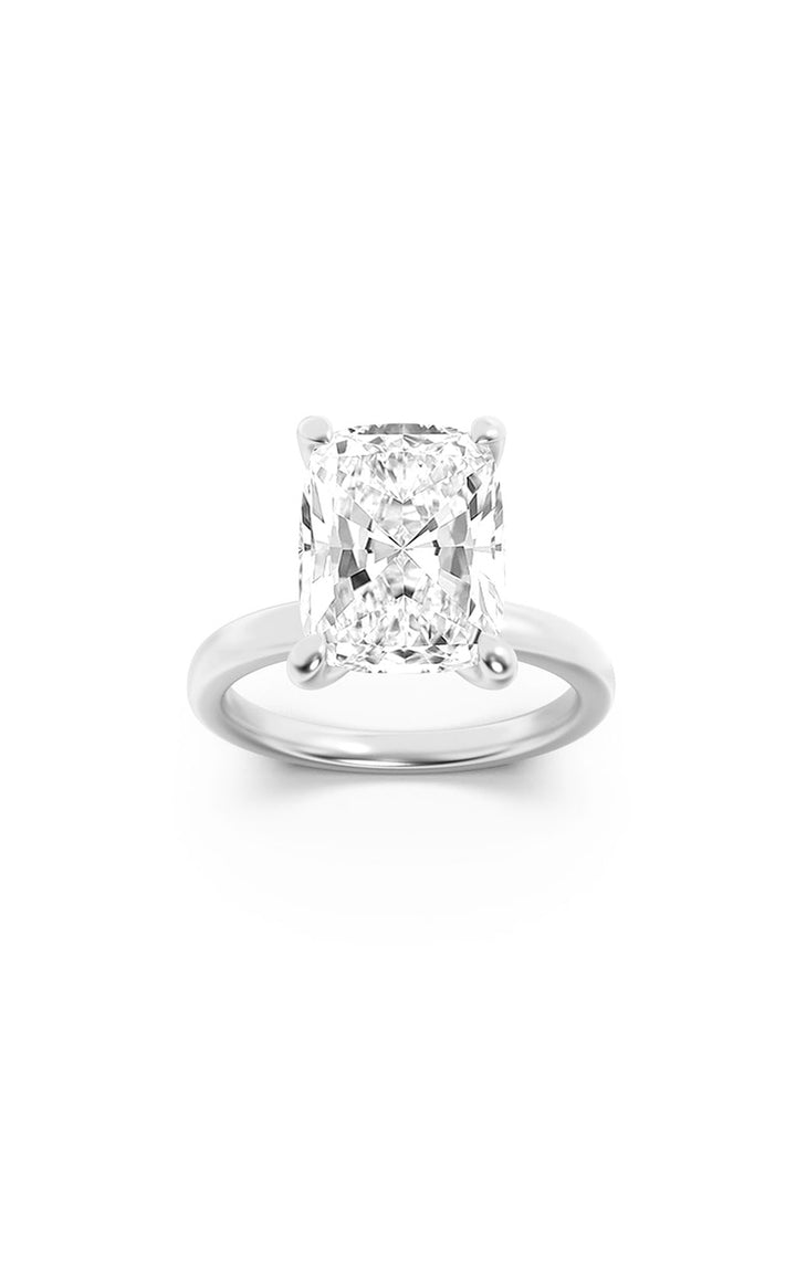 2CTW Elongated Cushion Shaped Lab Grown Diamond (F/VS) Hidden Halo Plain Shank Engagement Ring in 14K Gold