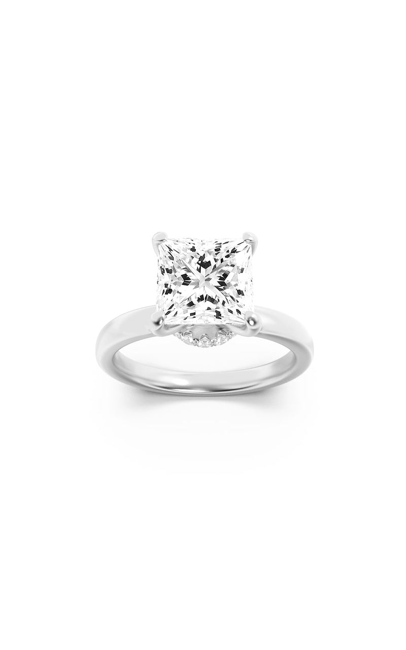 1CTW Princess Shaped Lab Grown Diamond (F/VS) Hidden Halo Plain Shank Engagement Ring in 14K Gold