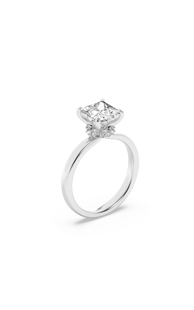 1Cttw Princess Shaped Lab Grown Diamond (F/VS) Hidden Halo Plain Shank Engagement Ring in 14K Gold