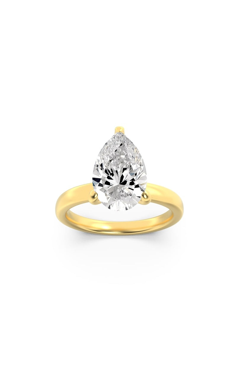 1Cttw Pear Shaped Lab Grown Diamond (F/VS) HiddenHalo Plain Shank Engagement Ring in 14K Gold