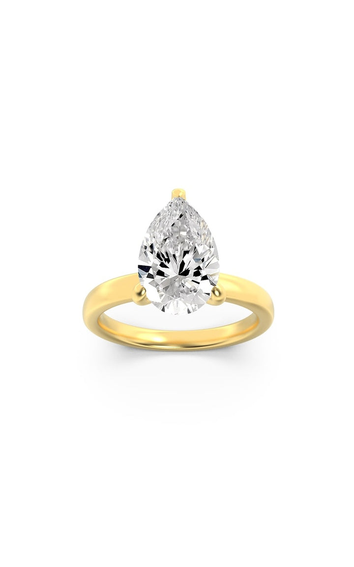 1Cttw Pear Shaped Lab Grown Diamond (F/VS) HiddenHalo Plain Shank Engagement Ring in 14K Gold