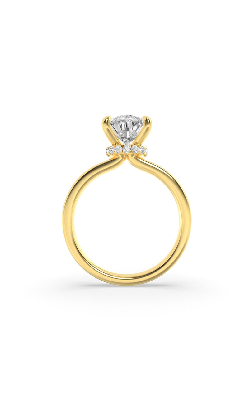 1Cttw Pear Shaped Lab Grown Diamond (F/VS) HiddenHalo Plain Shank Engagement Ring in 14K Gold
