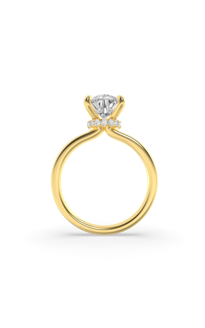 1Cttw Pear Shaped Lab Grown Diamond (F/VS) HiddenHalo Plain Shank Engagement Ring in 14K Gold